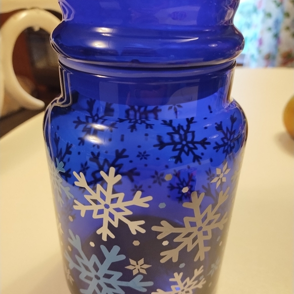 VTG Libbey Cobalt Blue Glass Snowflake Canister Apothecary Jar 7" Christmas - Picture 7 of 9